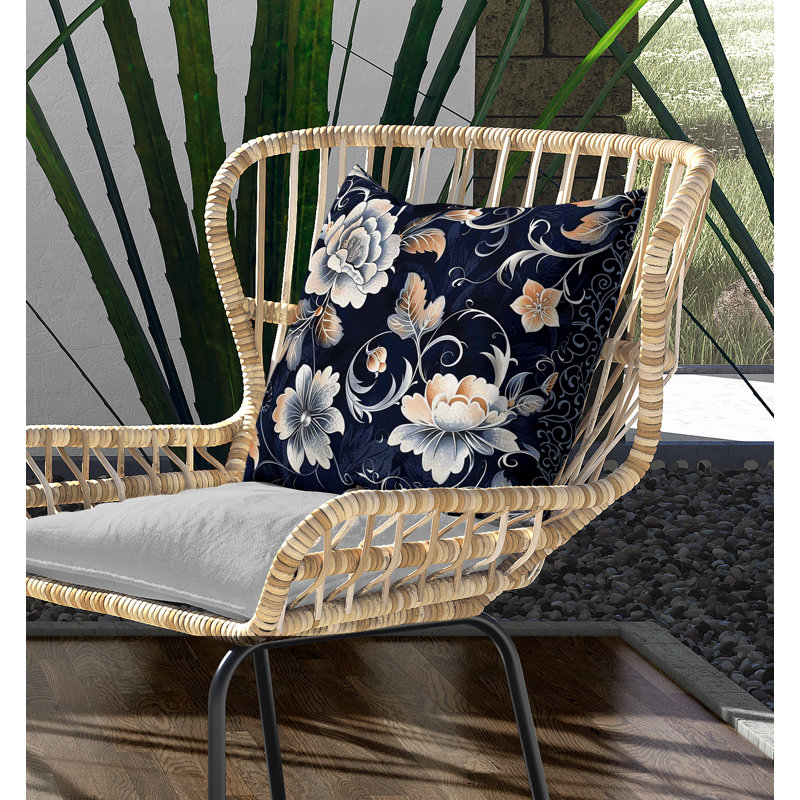 Coussin intérieur / extérieur Curled Floral Vines, Carré 18 po