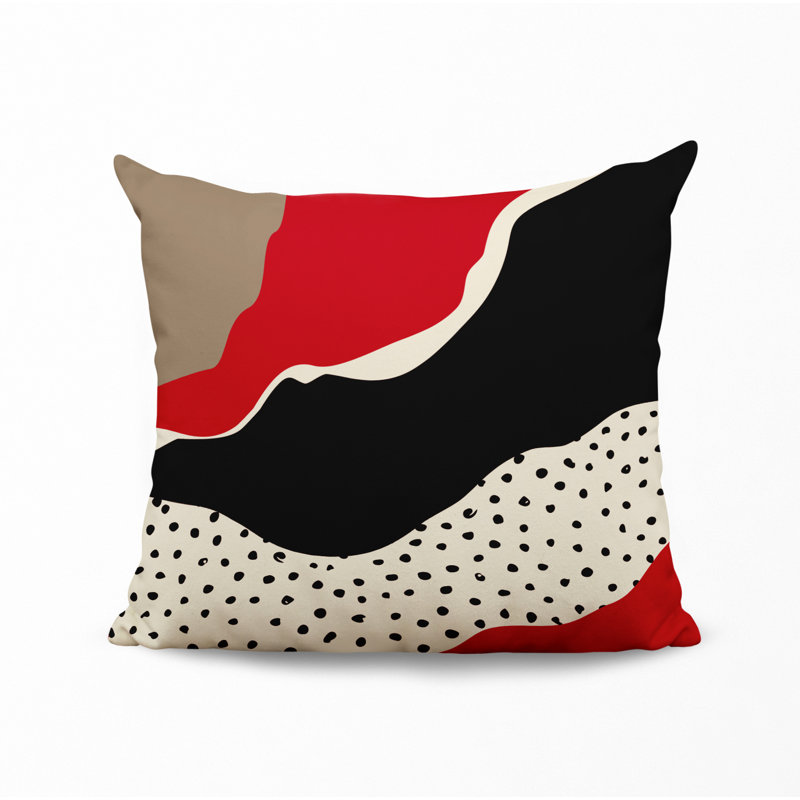 Coussin décoratif intérieur / extérieur en polyester filé Toni, 17 po x 17 po, Rouge / blanc cassé / beige / noir