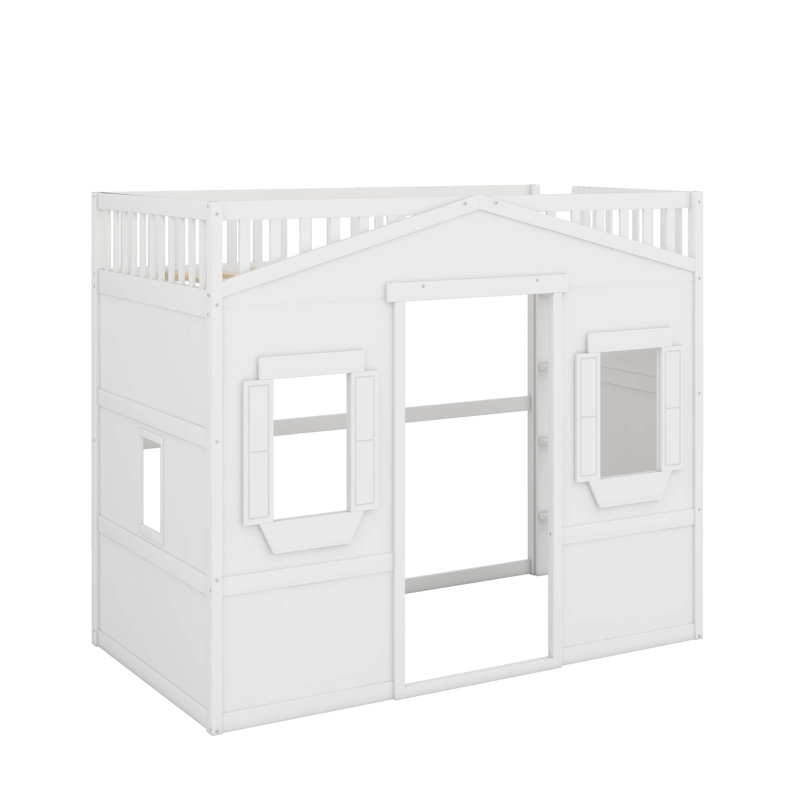 Twin House Loft Bed With Ladder, White