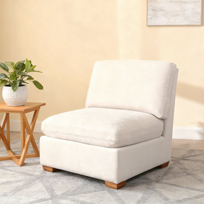 Modern Ivory Upholstered Armless Chair, Ivory
