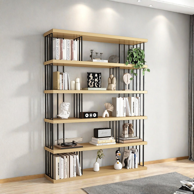 Bibliothèque classique de style rangement, Bois robuste / noir, (5 Shelves) 75.9"H x 70.8"W x 13.7"D
