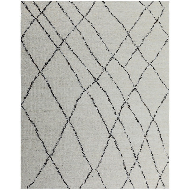 Nomad Hand Knotted Wool Geometric Area Rug, Rectangle 12' x 15', Black/White