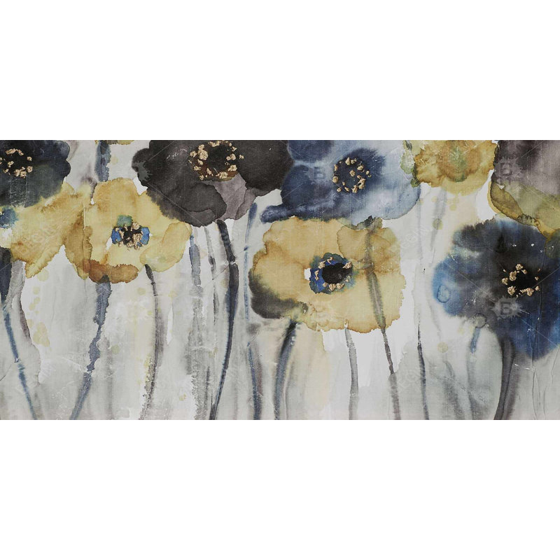 Grey Blue and Yellow Flowers Canvas | Floral Home Decor