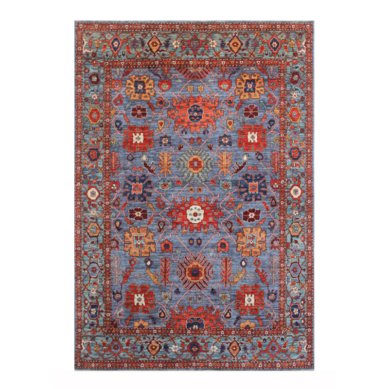 Tapis unique bleu, rouge et vert de 6 pi x 8 pi 11 po