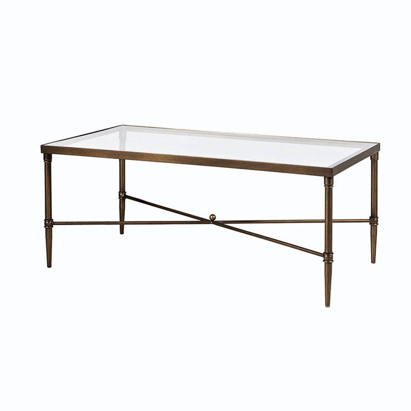 5Mm Tempered Glass Fitted Metal Bronze Frame Rectangle Coffee Table, 44Wx24dx17.96H", Assembly Required Table With Solid & Top,