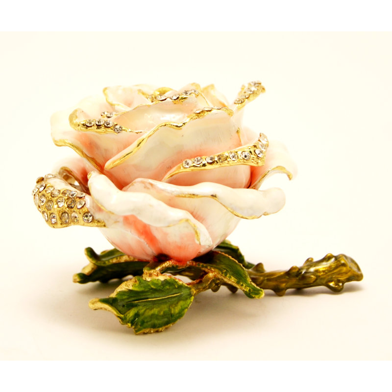 Magnifique boîte à bijoux rose avec émail rose et cristaux autrichiens