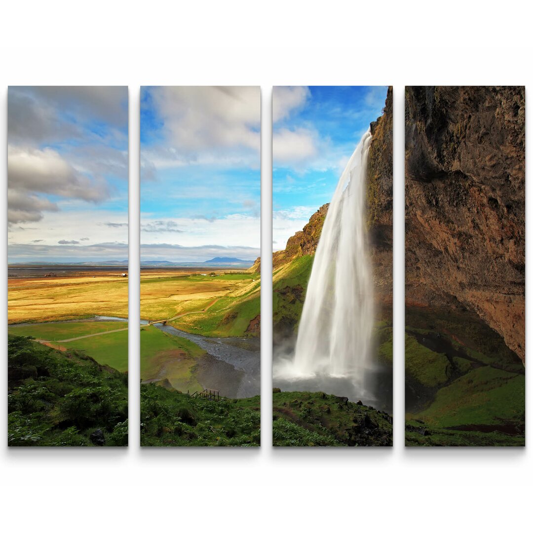 4-tlg. Leinwandbilder-Set Wasserfall Seljalandsfoss auf Island