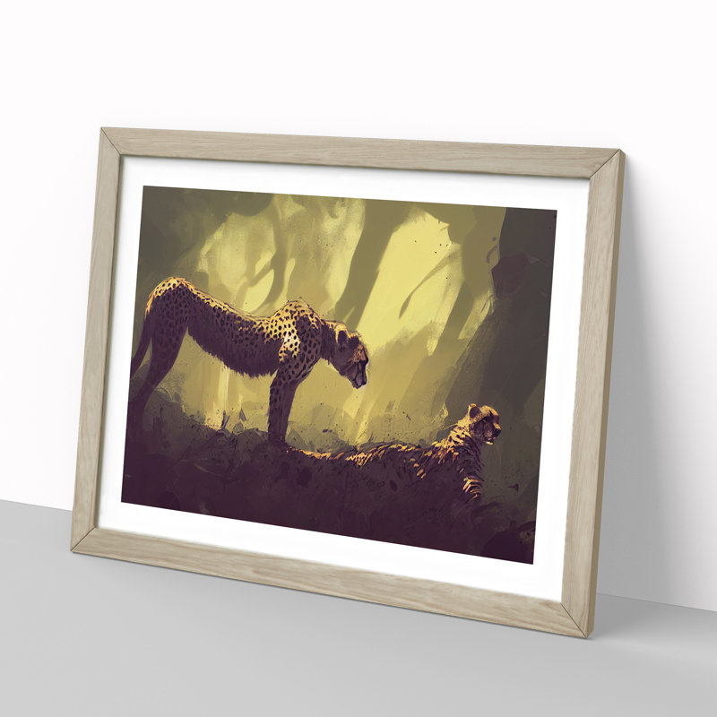 Two Cheetahs - Framed Print, 25cm H x 34cm W x 2cm D, Oak