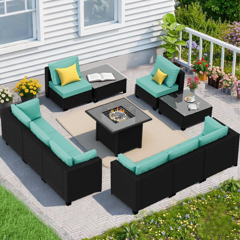 Ensemble de conversation modulaire en rotin avec ensemble de conversation pour 8 personnes, Vert clair