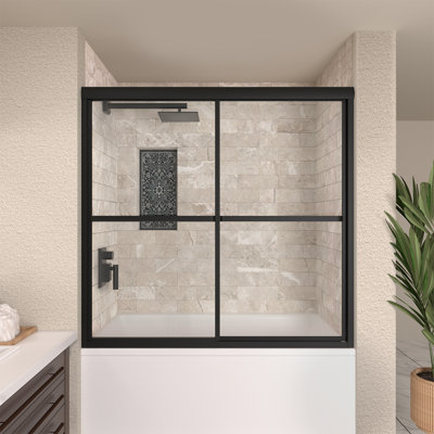 56.5'' - 60'' W x 56'' H Double Added Semi-Frameless Tub Door with Clear Glass