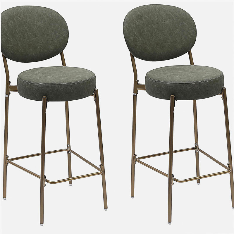 Siège d'une hauteur de 29 pouces, 2 tabourets de bar en similicuir, pieds dorés, vert