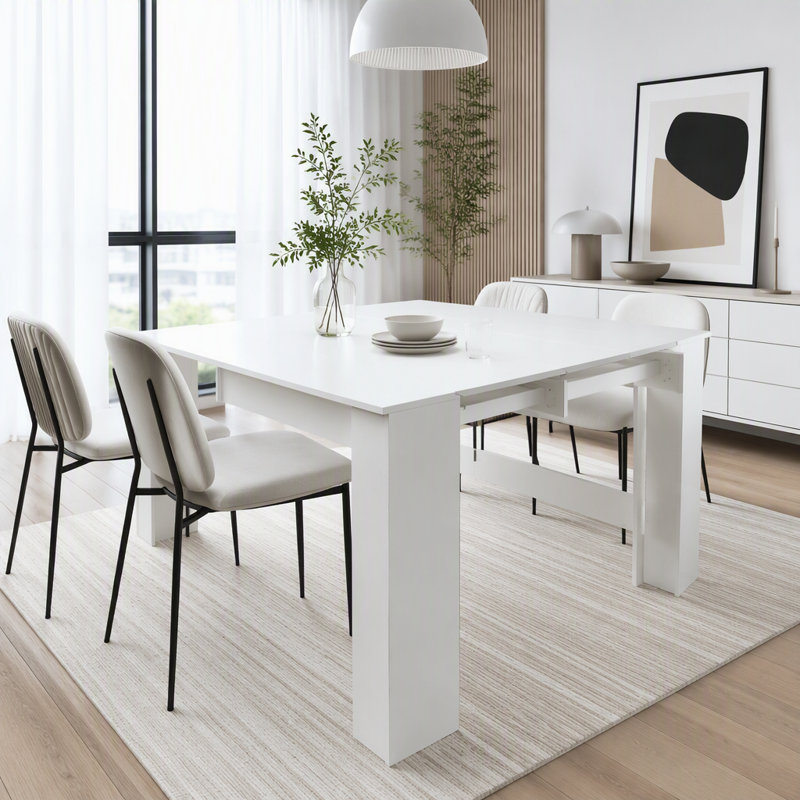 Table de salle à manger multifonctionnelle extensible, White