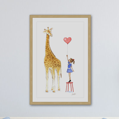 'Giraffe And Girl' by Phyllis Harris Framed Print