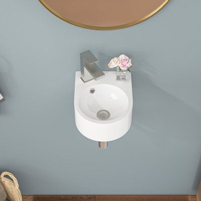 Lavabo de salle de bain mural en céramique en L 13 "avec trop-plein et trou pour robinet