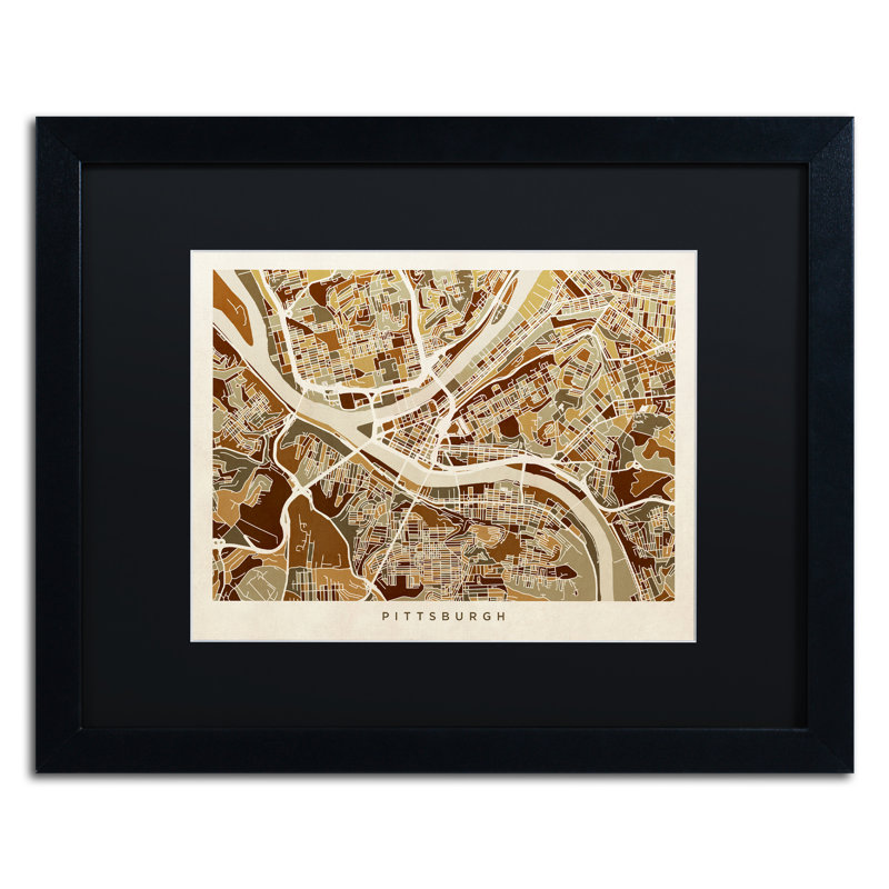 « pittsburgh street map », reproduction d’impression sur toile encadrée, H 16 po x l 20 po x P 0,5 po, Noir