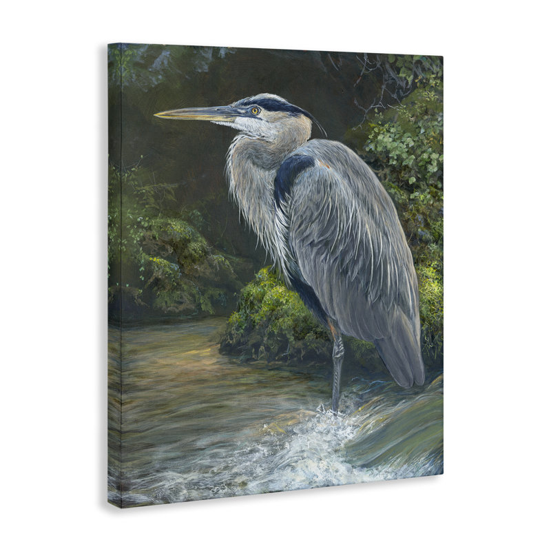 «Blue Heron at Water's Edge», art mural sur toile par Laura Mark-Finberg, H 40 po x l 30 po