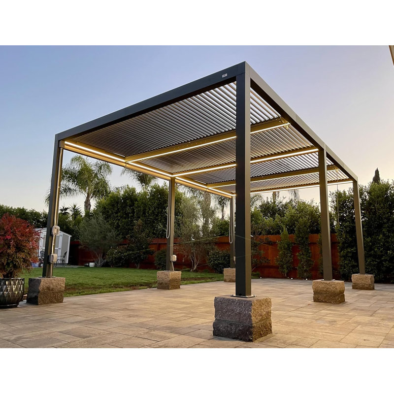 Pergola à persiennes mauve avec lumières à DEL intégrées, H 94,32 po x l 232,6 po x P 144,7 po