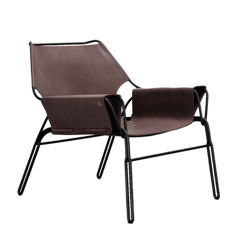 Perfidia Leather Lounge Chair, Brown Red Genuine Leather
