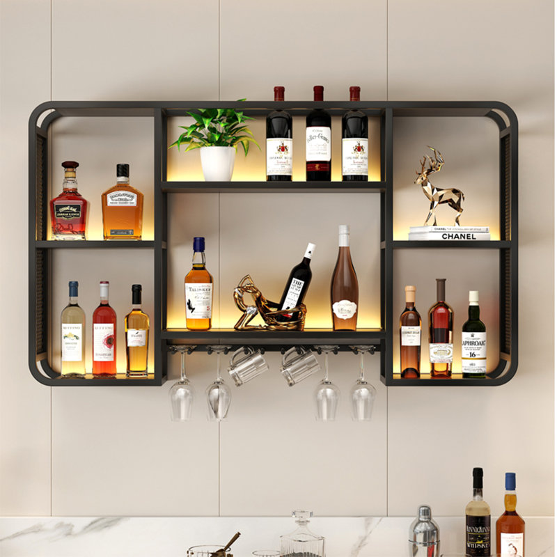 Petit support à vin mural, H 27,5 po x l 39,3 po x P 7,8 po, Noir, noir, noir, noir