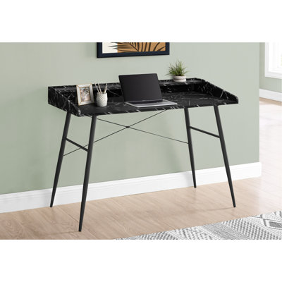 Bureau d'ordinateur de 48 po pour le style bureau à domicile, stratifié aspect marbre noir, table modèle de rangement en métal, surface stratifiée, compartiments