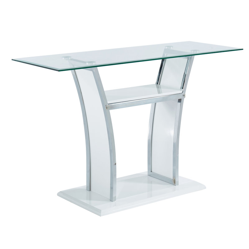 48'' Glass Top Console Table, Glossy White