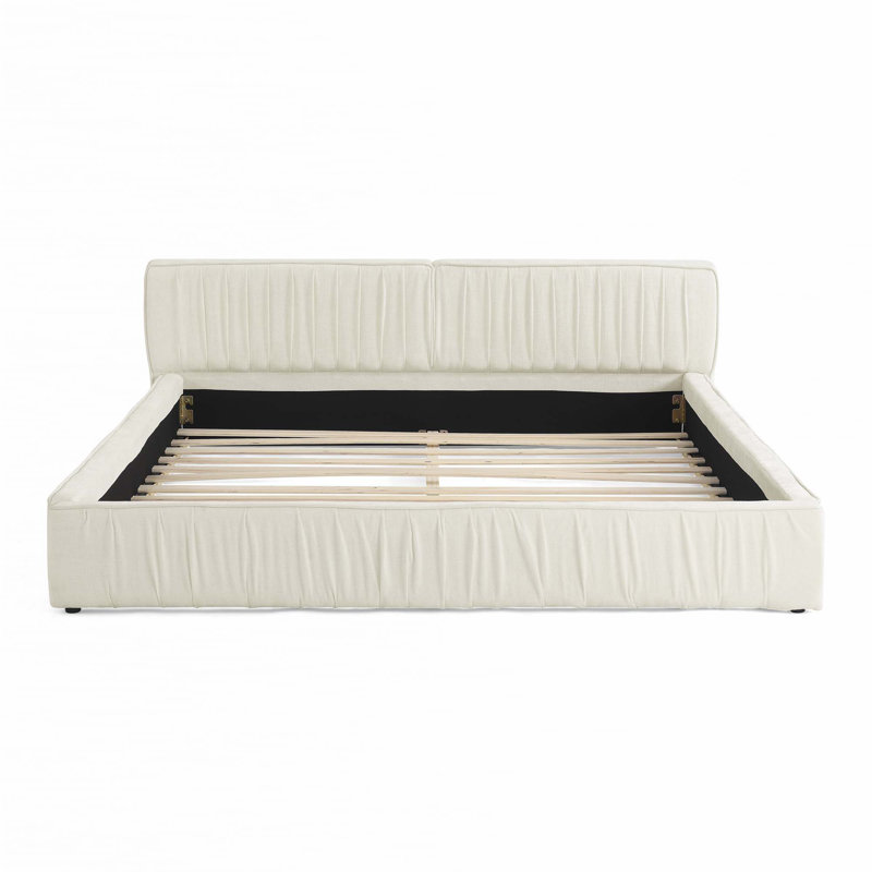 Structure de lit tapissier grand avec tissu chenille, Beige