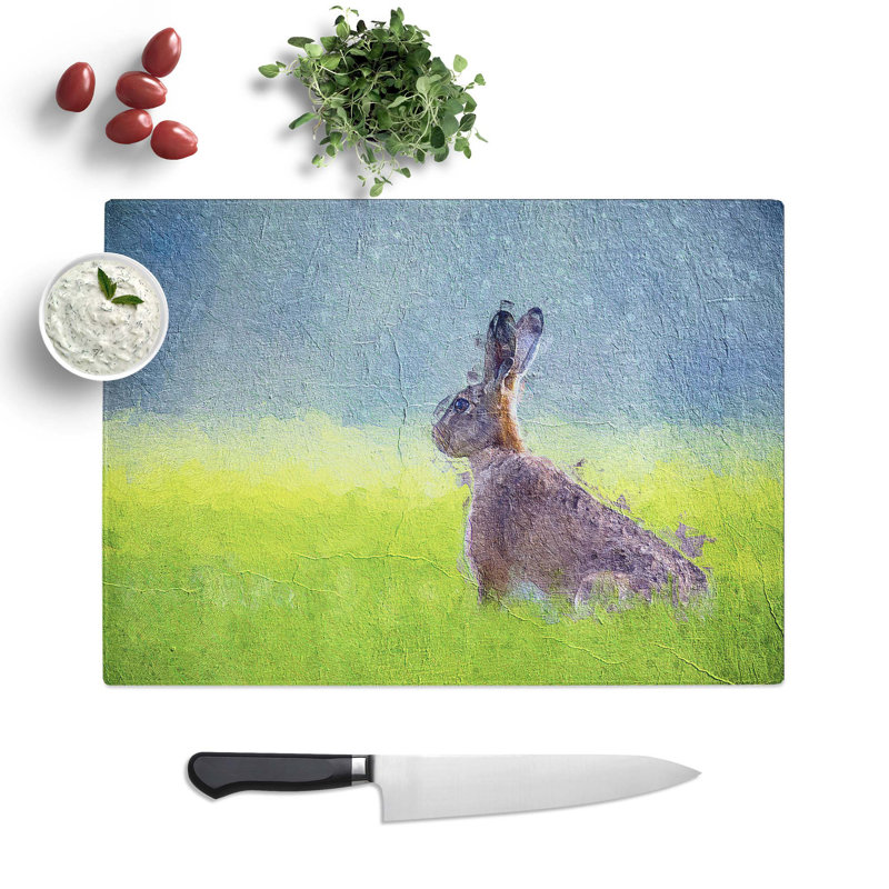 Glass Lone Hare Chopping Board, 39 cm W x 28.5 cm L