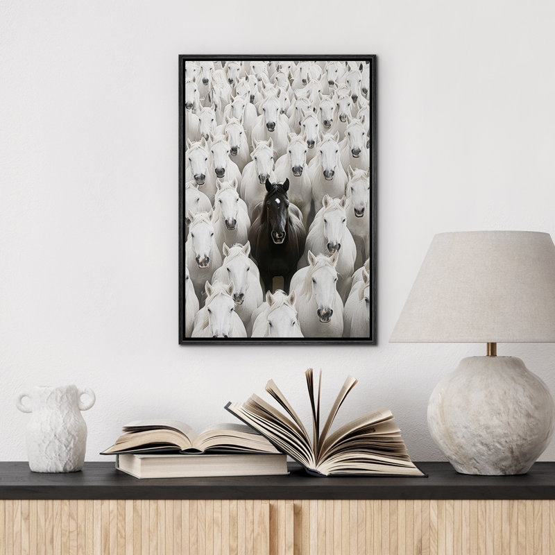 «Black Horse In The White Horse Herds», reproduction d'art sur toile encadrée, Noir, noir, noir, noir, H 36 po x l 24 po