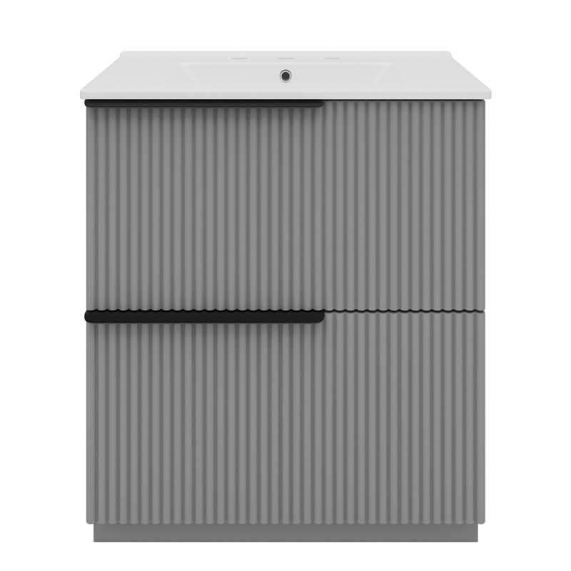 Meuble-lavabo de salle de bain avec lavabo en céramique, Gris