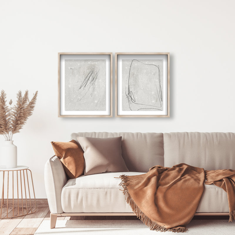 Modernist Set Shadowbox Abstract Print by Oliver Gal, Black Frame, 16 x 20, 21.5"H x 25.5"W, Natural Oak Shadowbox