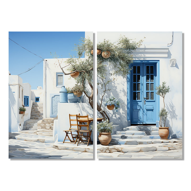 Grèce Cycladic Harmony IV - Paysages Grèce, ensemble de 2 reproductions d'art mural, H 36 po x l 48 po, Toile tendue