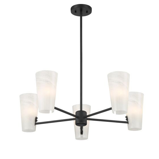 Lustre 5 lumières Meridian, Noir mat, E12/candélabre, Oui