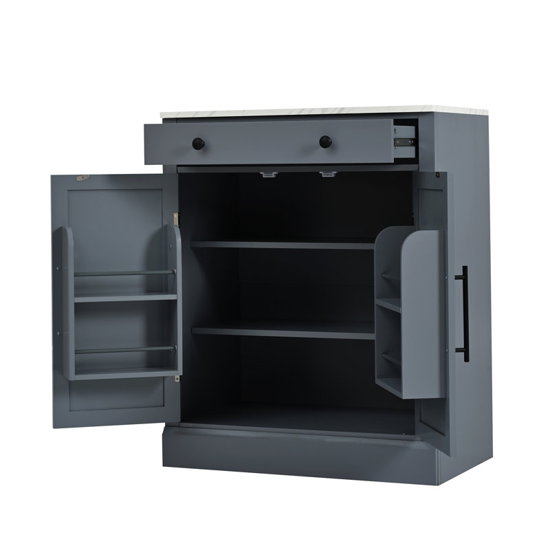 Modern Freestanding Kitchen Pantry,Buffet Food Storage, Coffee Bar Cabinet With Drawer, 2 Adjustable Shelves And 2 Door Shelves For Dining, Kitchen, Set Of 2, Gray