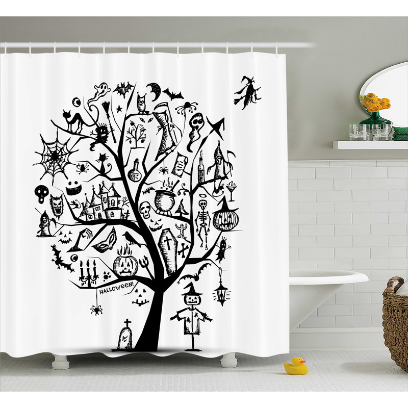 Rideau de douche avec passe-tringle halloween décoration + crochets, H 70 po x l 69 po