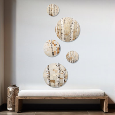 Beige Minimalism Tree Birch  Tree Birch Tree Birch Round Wall Art Set Of 5