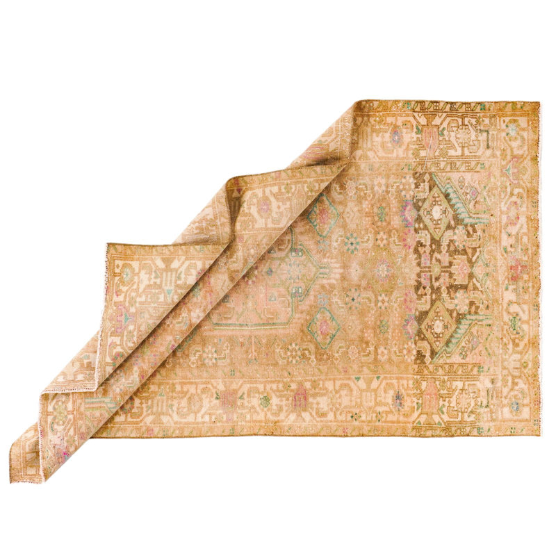 Vintage Handmade 4X6 Beige And Green Anatolian Turkish Oushak Distressed Area Rug