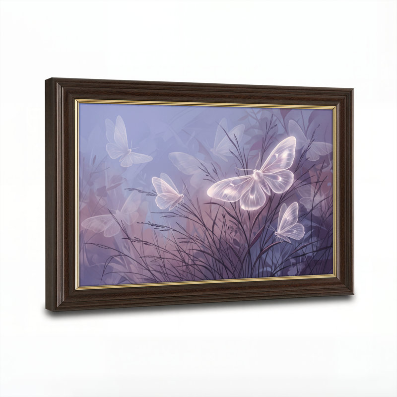 Art mural antique sur toile encadré doré pour le salon, la chambre à coucher, le bureau ou le vestibule - Décoration murale décorative avec jardin de papillons