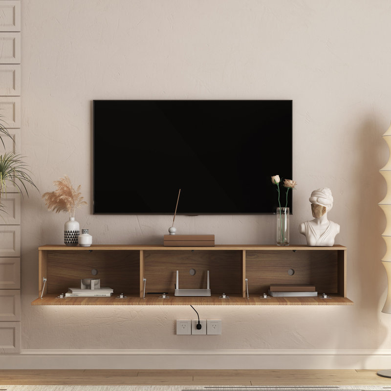 Meuble télé flottant avec 16 couleurs DEL, H 11,8 po x L 68,8 po x l 11,8 po, Bois