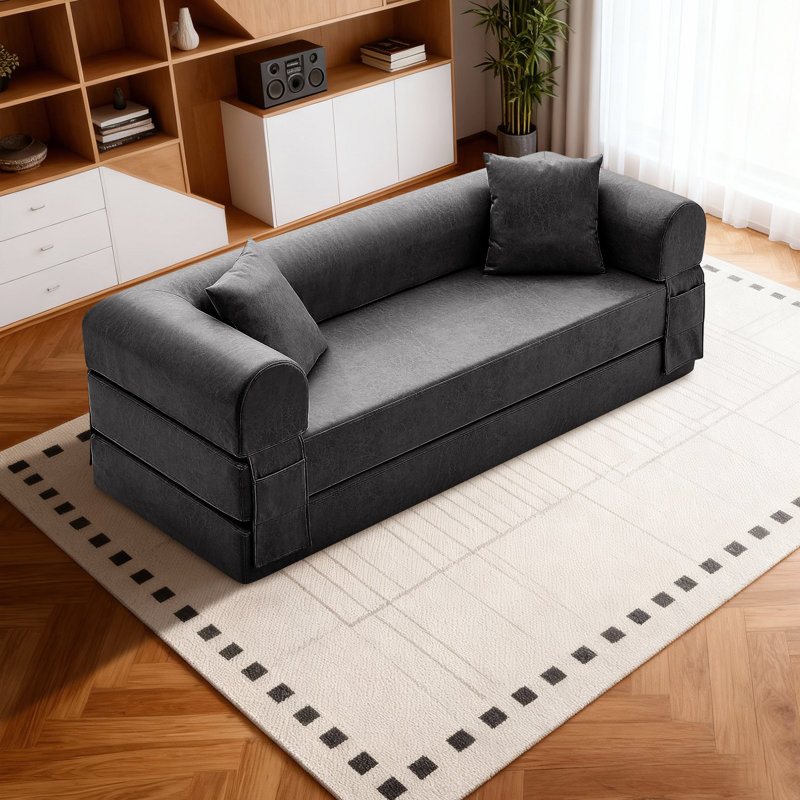 Boneless 4-in-1 Folding Convertible Sofa Bed, 78 Inch Faux Leather Boneless Couch, Loveseat Sleeper with Pull Out Bed, Floor Sofa Modular Futon Teddy Sofa for Living Room Bedroom Lounge