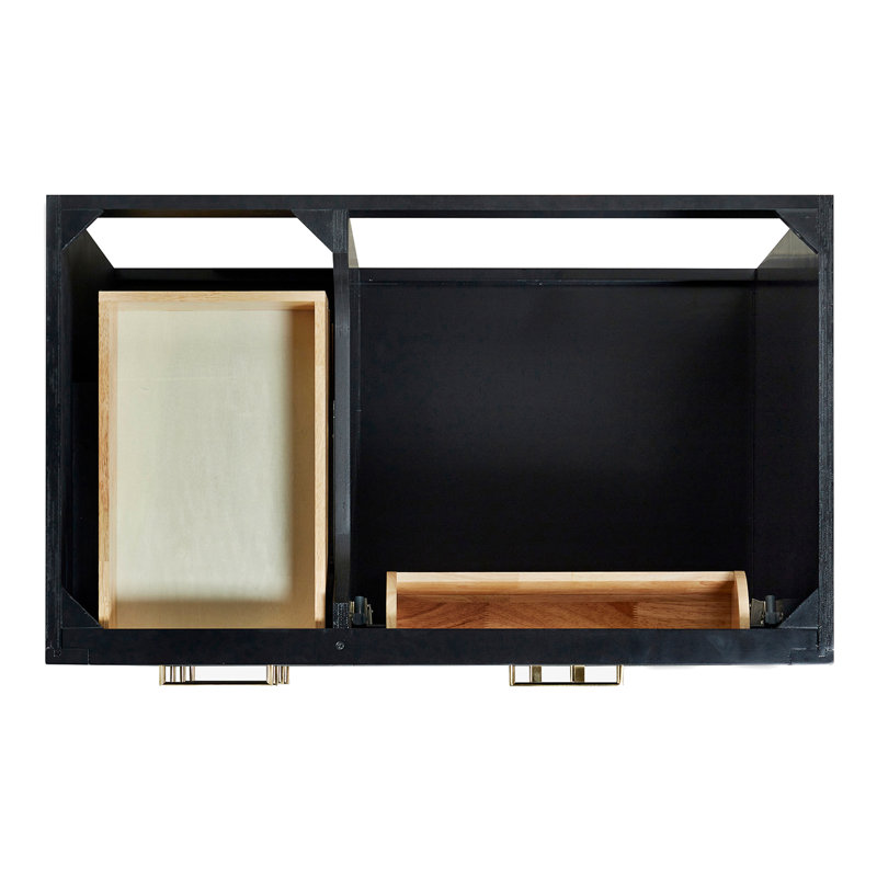 ARIEL HEPBURN 37 IN RIGHT OFFSET RECTANGULAR SINK VANITY 1,5 IN, Black/Brass, Oval, Right