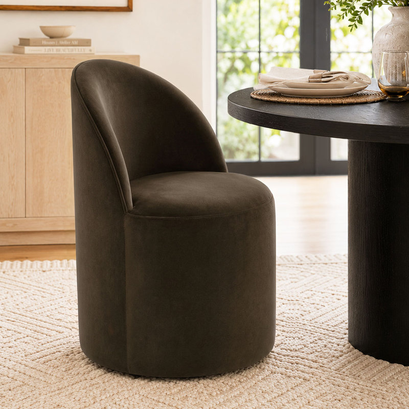 Chaise rembourrée entièrement assemblée en velours avec roulettes dissimulées, Brun