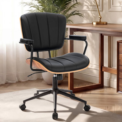 Pu Leather With Modern Walnut Drafting Office Chairs