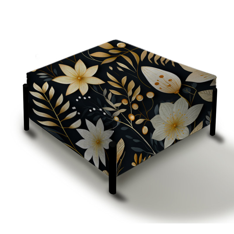 Motif de plantes fougères beige et noir - grand repose-pieds carré floral