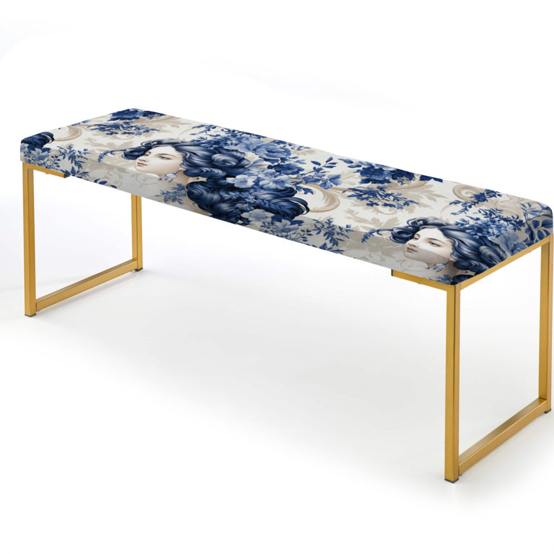 Motif camée bleu cobalt victorien - banc rembourré floral doré