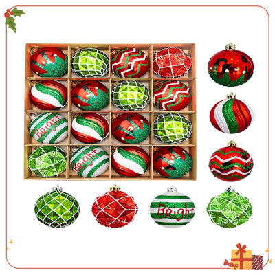 Ensemble de 16 ornements de Noël incassables en plastique rouge et or 2,36 pouces