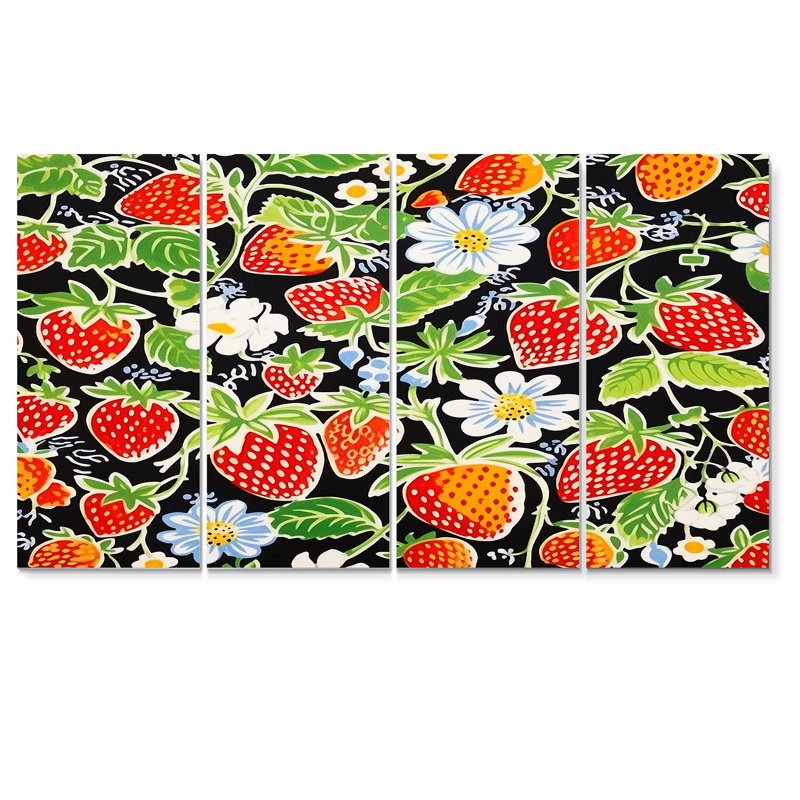 Décoration murale «Blossoming Strawberry Celebration», 4 pièces, H 28 po x l 48 po