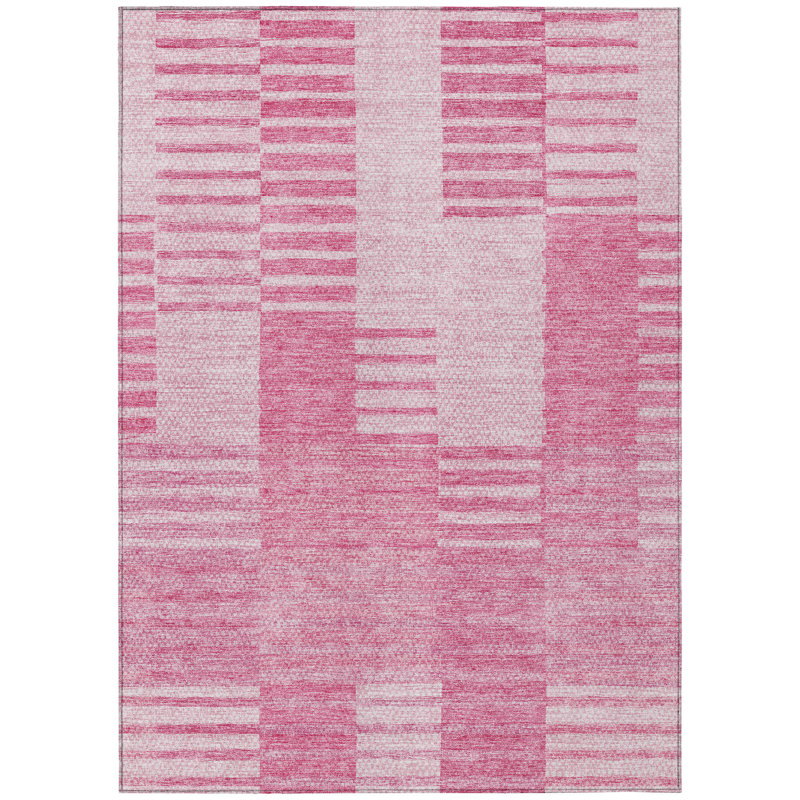 Tapis intérieur lavable rayé rose et rosé 5 pi x 8 pi