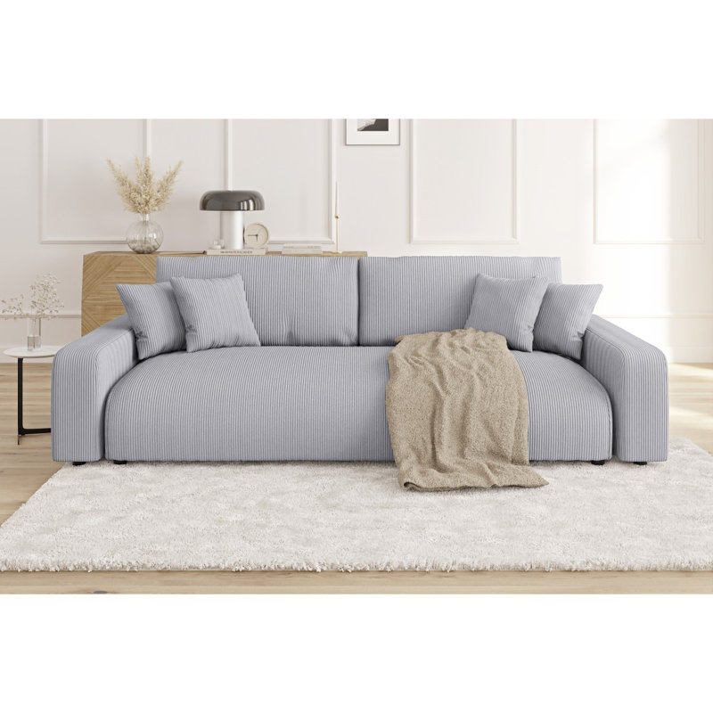 6 Seater Corduroy Sofa Bed, Light Grey
