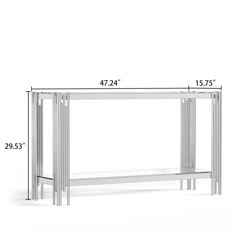 Clodoveo 47.24'' Glass Top Console Table, Silver, Clear