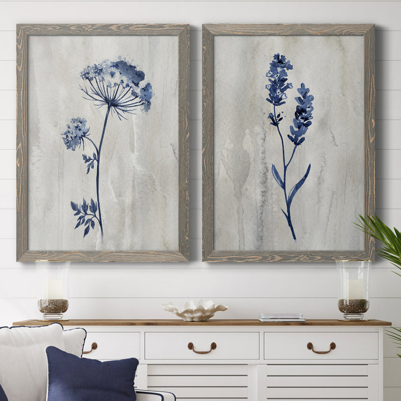«Indigo Botanical I», ensemble de 2 reproductions d'impressions, Toile encadrée, H 44 po x l 31 po, Gris